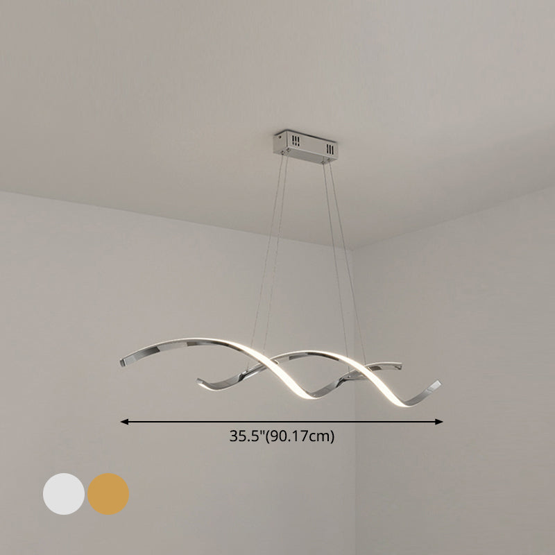 Wave Shaped Aluminum Hanging Light Minimalist Style LED Island Lighting with Adjustable Cord