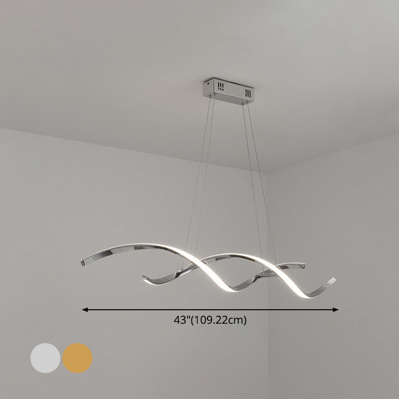 Wave Shaped Aluminum Hanging Light Minimalist Style LED Island Lighting with Adjustable Cord