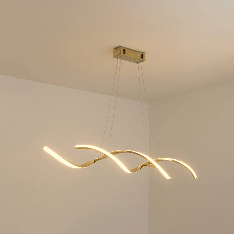 Wave Shaped Aluminum Hanging Light Minimalist Style LED Island Lighting with Adjustable Cord