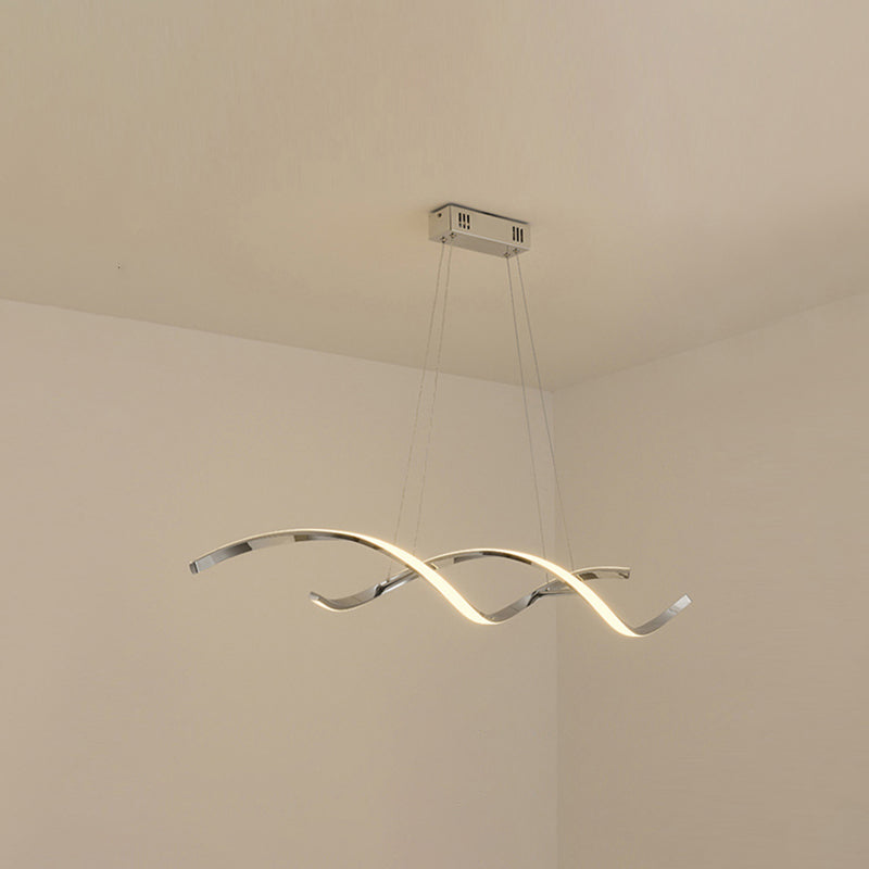Wave Shaped Aluminum Hanging Light Minimalist Style LED Island Lighting with Adjustable Cord