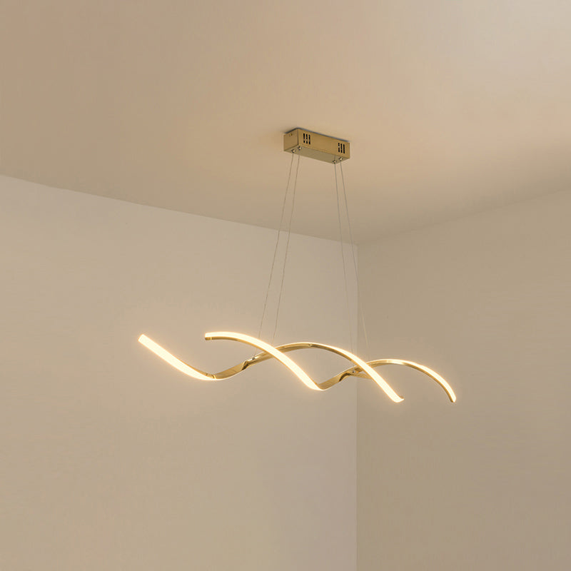 Wave Shaped Aluminum Hanging Light Minimalist Style LED Island Lighting with Adjustable Cord