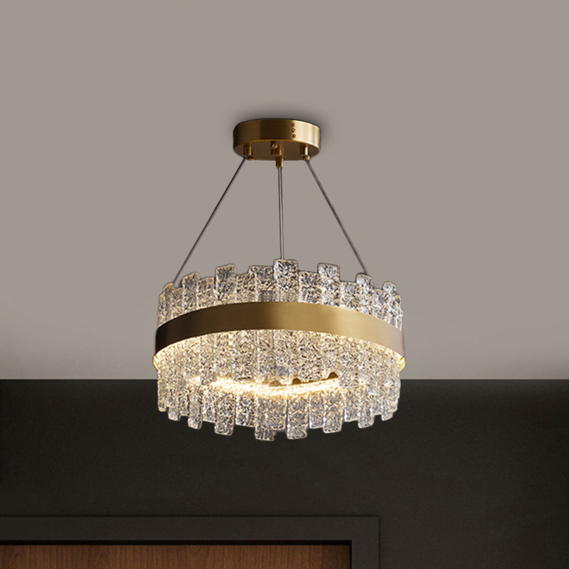 Rippled Crystal Loop Shaped Pendant Light Modern Brass Plated LED Island Ceiling Light