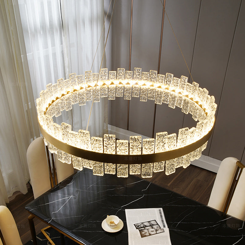 Rippled Crystal Loop Shaped Pendant Light Modern Brass Plated LED Island Ceiling Light