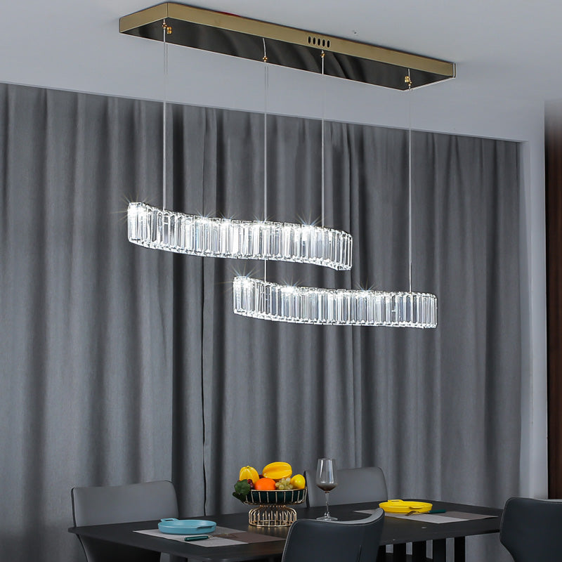 Simplicidad ondulada lámpara colgante restaurante de cristal prismático led isla light en latón en latón
