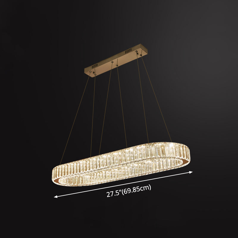 Restaurant LED Hanging Pendant Simple Stainless Steel Island Light with Oval Crystal Shade