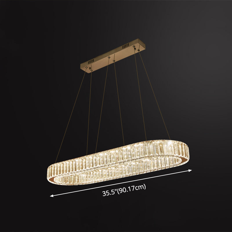 Restaurant LED Hanging Pendant Simple Stainless Steel Island Light with Oval Crystal Shade