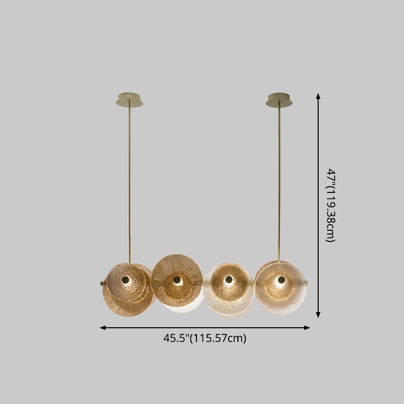 Disc Textured Glass Island Lighting Postmodern 4-Light Brass Suspension Light for Dinner
