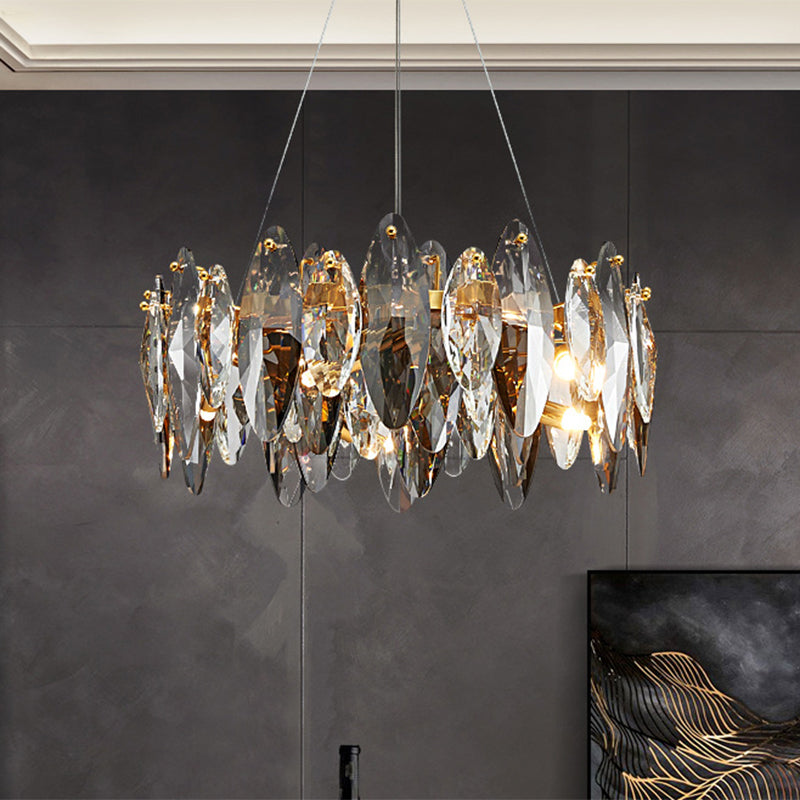 Leaf Shaped Suspension Lamp Postmodern Smoke Grey Glass Restaurant Island Light in Gold