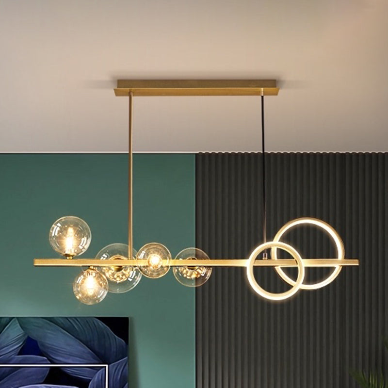 Ring and Globe Island Lamp Contemporary Glass 7-Head Hanging Light for Dining Room