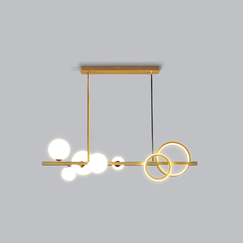 Ring and Globe Island Lamp Contemporary Glass 7-Head Hanging Light for Dining Room