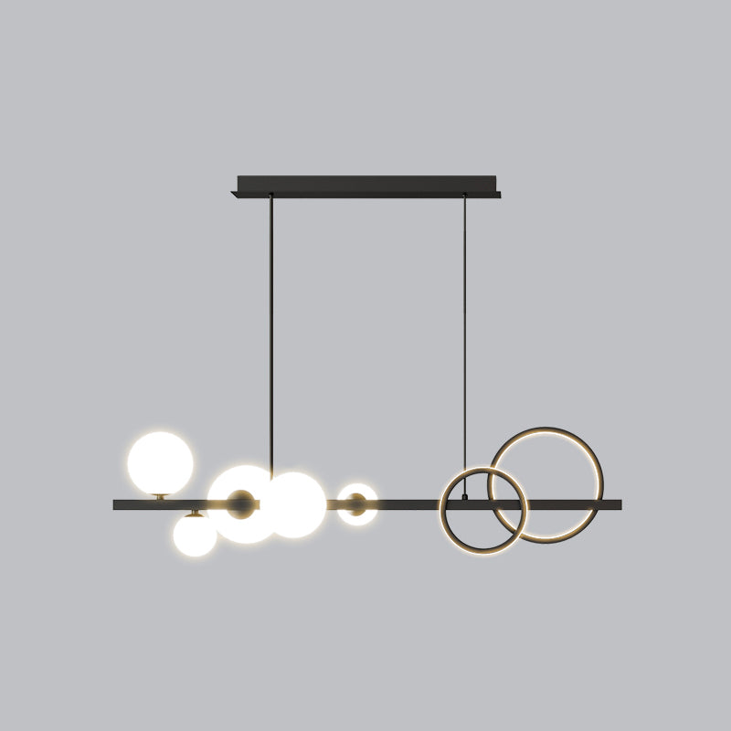 Ring and Globe Island Lamp Contemporary Glass 7-Head Hanging Light for Dining Room