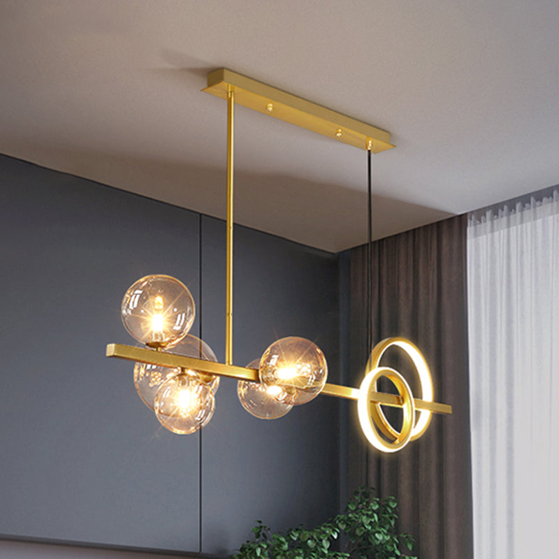 Ring and Globe Island Lamp Contemporary Glass 7-Head Hanging Light for Dining Room