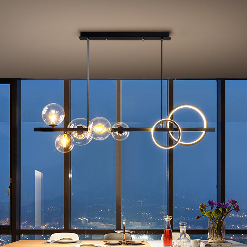 Ring and Globe Island Lamp Contemporary Glass 7-Head Hanging Light for Dining Room