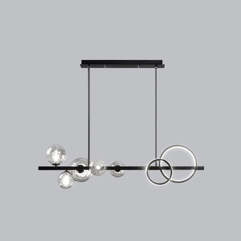 Ring and Globe Island Lamp Contemporary Glass 7-Head Hanging Light for Dining Room