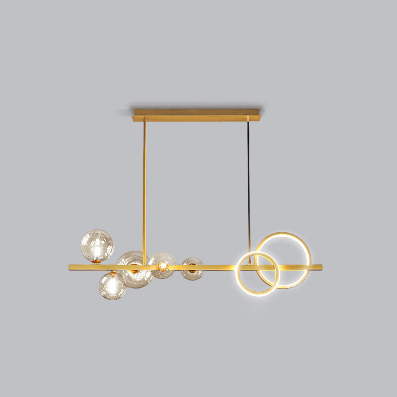 Ring and Globe Island Lamp Contemporary Glass 7-Head Hanging Light for Dining Room
