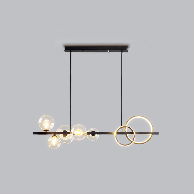 Ring and Globe Island Lamp Contemporary Glass 7-Head Hanging Light for Dining Room
