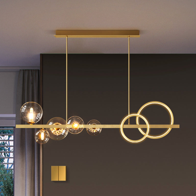 Lampada dell'anello e Globe Isola Contemporanea vetro a 7 teste Luce sospese per sala da pranzo