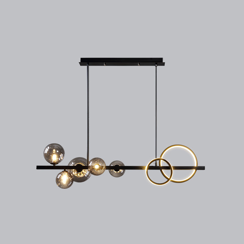 Ring and Globe Island Lamp Contemporary Glass 7-Head Hanging Light for Dining Room