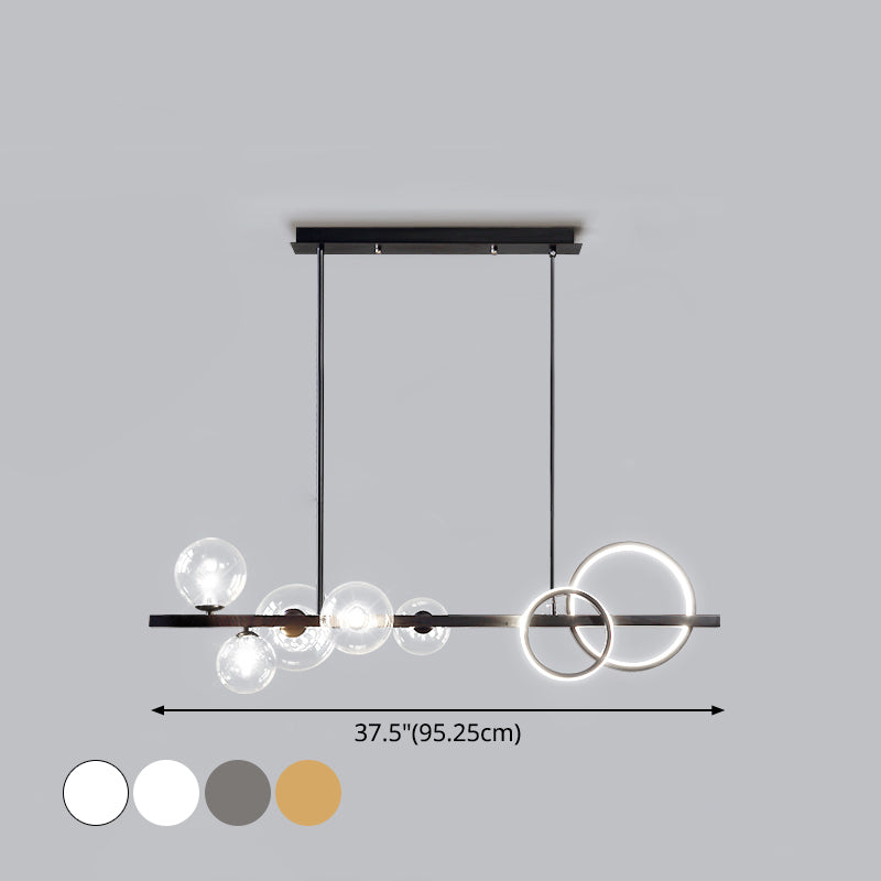 Ring and Globe Island Lamp Contemporary Glass 7-Head Hanging Light for Dining Room