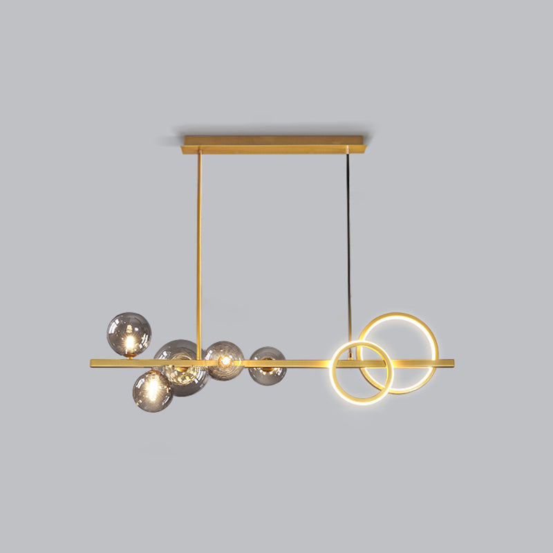 Ring and Globe Island Lamp Contemporary Glass 7-Head Hanging Light for Dining Room