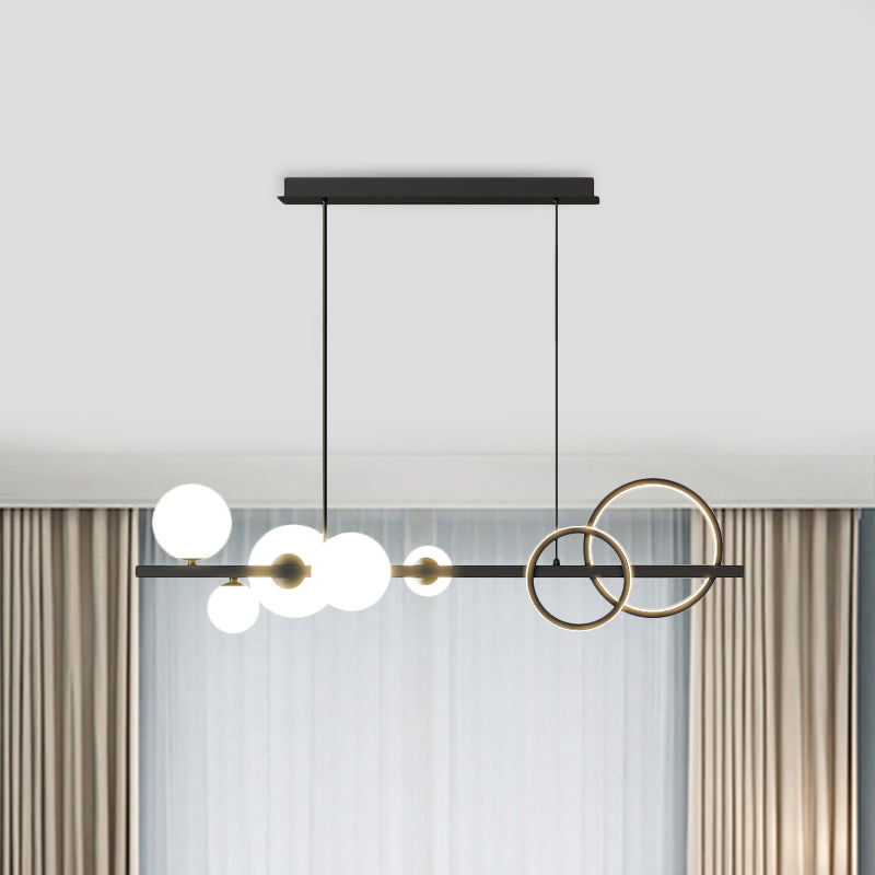 Ring and Globe Island Lamp Contemporary Glass 7-Head Hanging Light for Dining Room