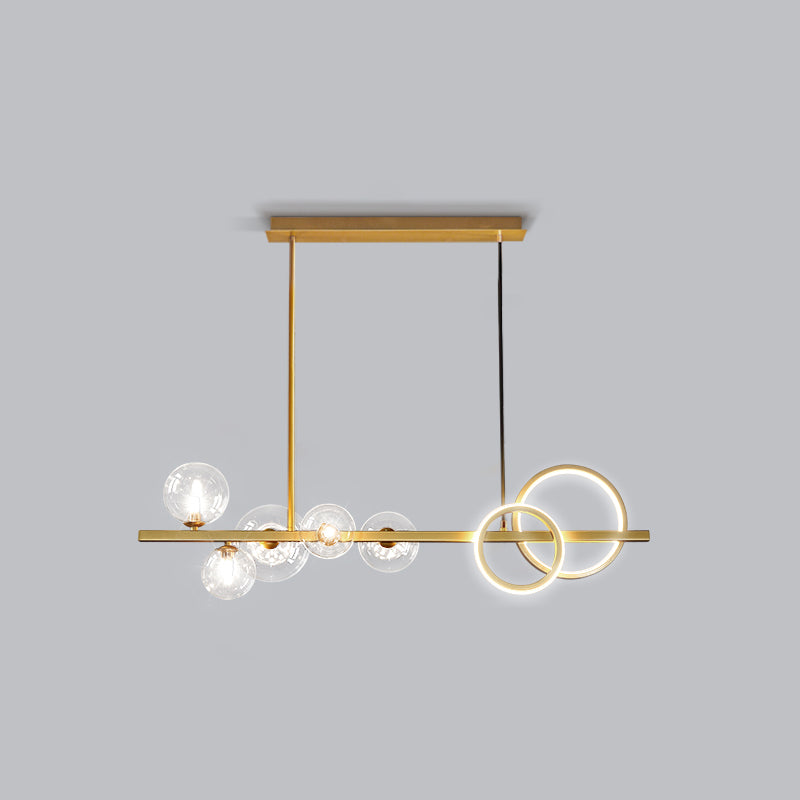 Ring and Globe Island Lamp Contemporary Glass 7-Head Hanging Light for Dining Room