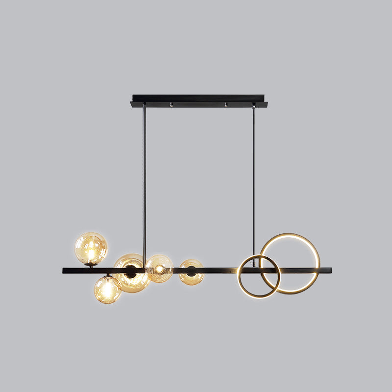 Ring and Globe Island Lamp Contemporary Glass 7-Head Hanging Light for Dining Room