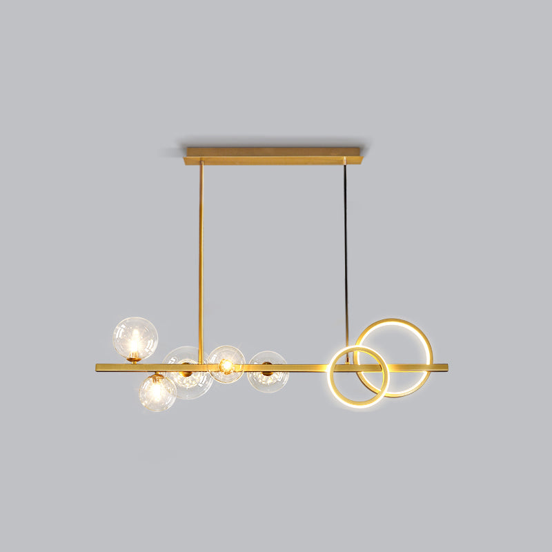 Ring and Globe Island Lamp Contemporary Glass 7-Head Hanging Light for Dining Room