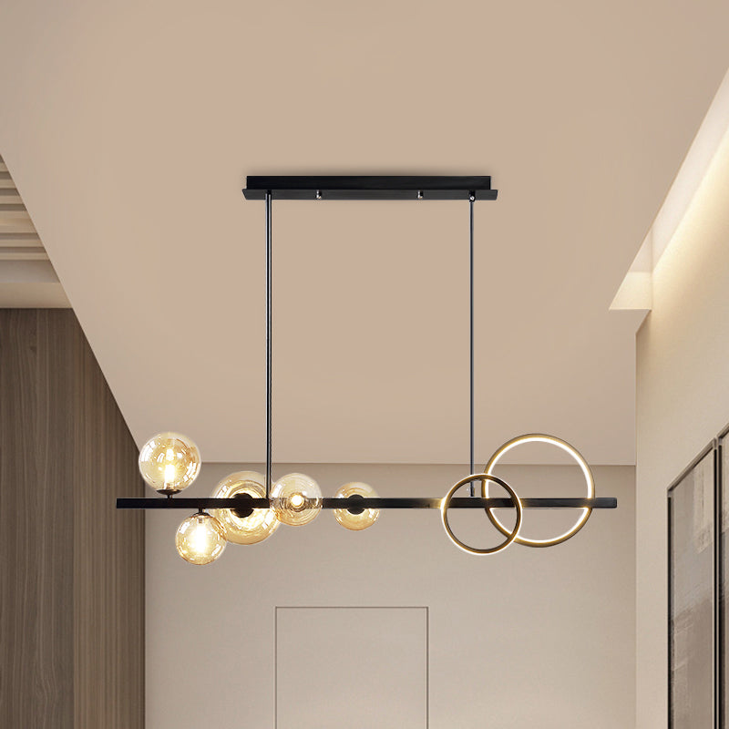 Ring and Globe Island Lamp Contemporary Glass 7-Head Hanging Light for Dining Room