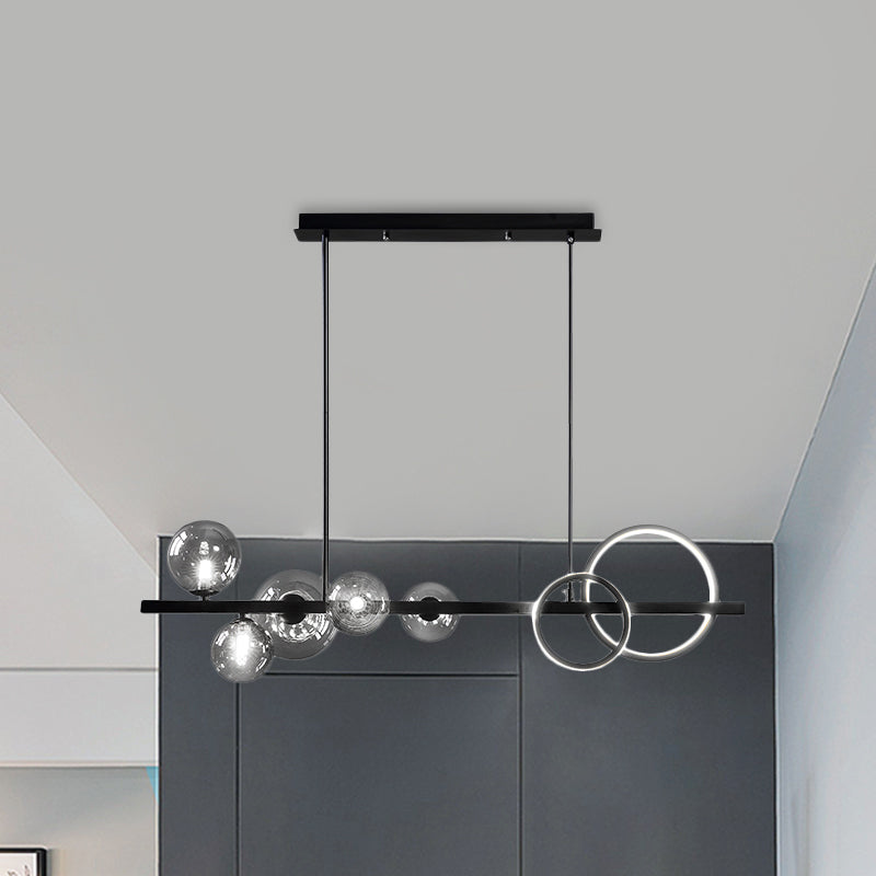 Ring and Globe Island Lamp Contemporary Glass 7-Head Hanging Light for Dining Room