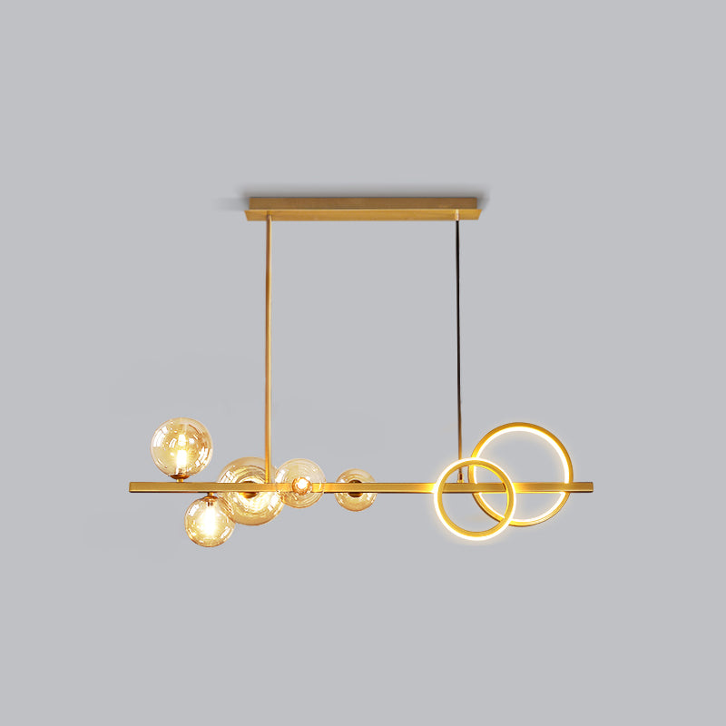 Ring and Globe Island Lamp Contemporary Glass 7-Head Hanging Light for Dining Room