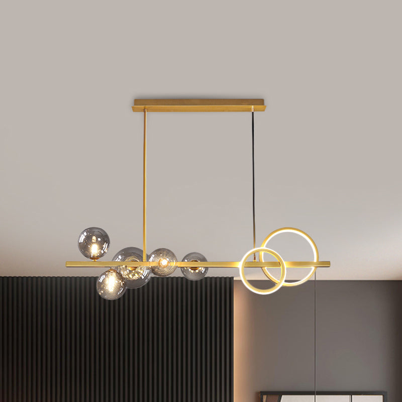 Ring and Globe Island Lamp Contemporary Glass 7-Head Hanging Light for Dining Room