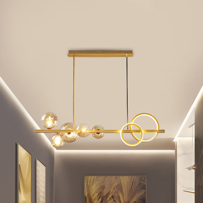 Ring and Globe Island Lamp Contemporary Glass 7-Head Hanging Light for Dining Room