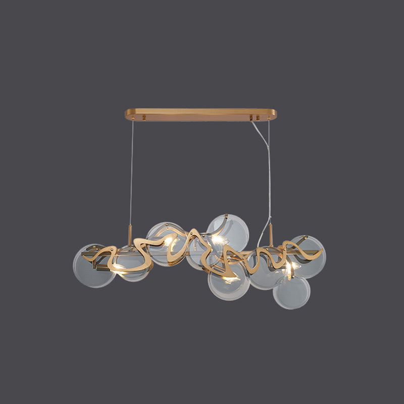 Postmodern Circles Suspended Lighting Fixture Glass Restaurant Island Light in Brass