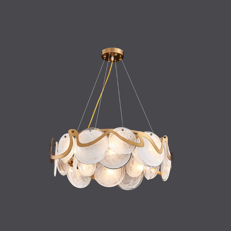 Postmodern Circles Suspended Lighting Fixture Glass Restaurant Island Light in Brass