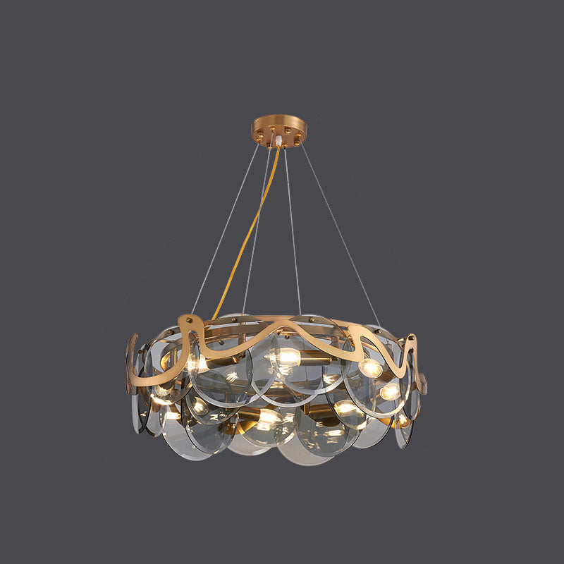 Postmodern Circles Suspended Lighting Fixture Glass Restaurant Island Light in Brass