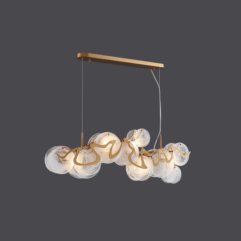 Postmodern Circles Suspended Lighting Fixture Glass Restaurant Island Light in Brass