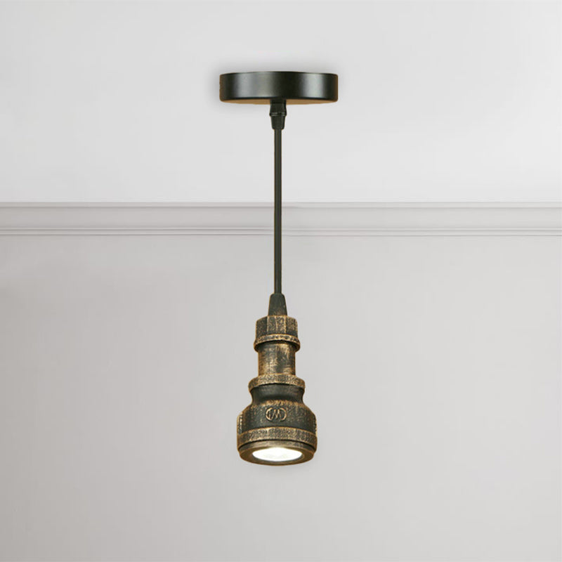 Antique Style Mini Pendant Lamp with Water Pipe 1 Light Wrought Iron Lighting Fixture in Aged Brass