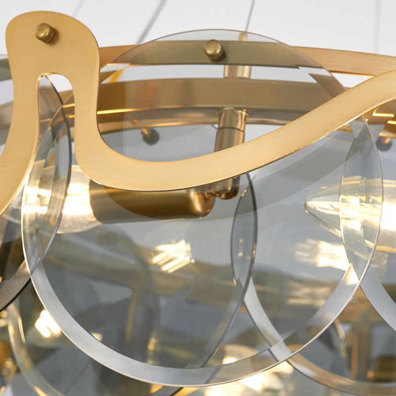 Postmodern Circles Suspended Lighting Fixture Glass Restaurant Island Light in Brass
