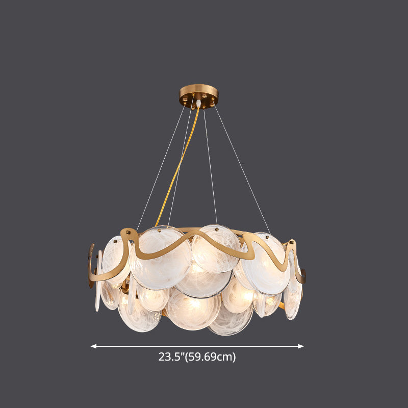 Postmodern Circles Suspended Lighting Fixture Glass Restaurant Island Light in Brass