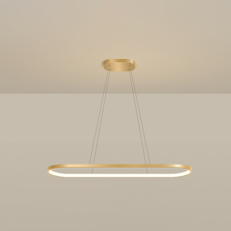 Metal Oblong Pendant Light Fixture Minimalist Gold Plated LED Island Lighting over Table