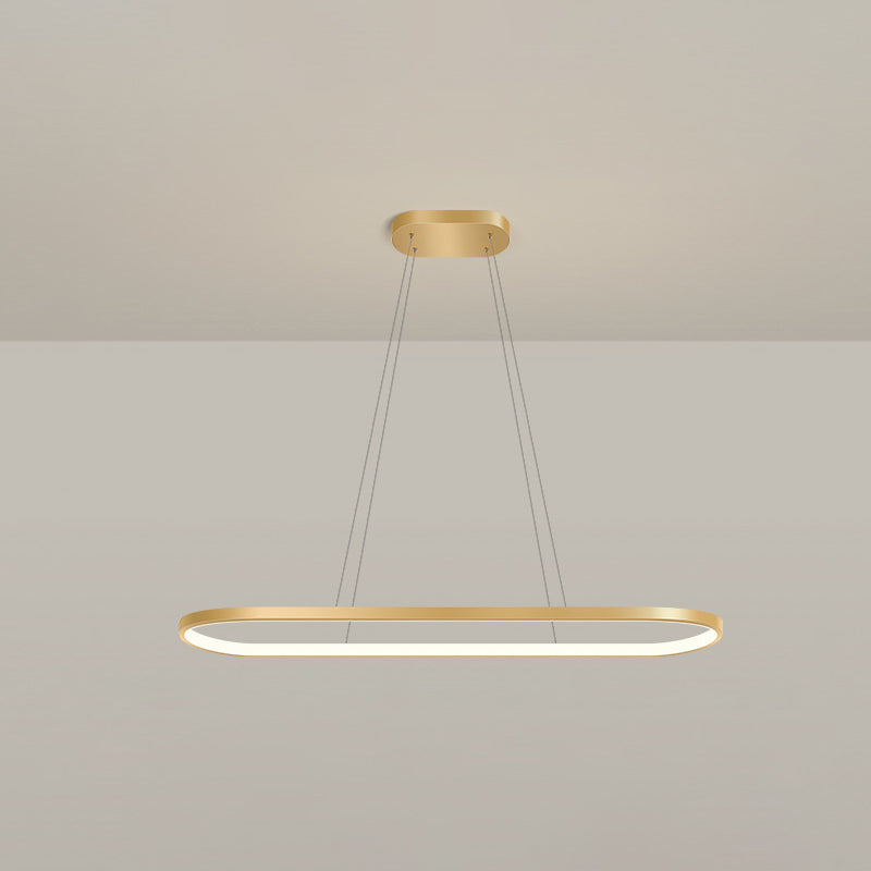 Metal Oblong Pendant Light Fixture Minimalist Gold Plated LED Island Lighting over Table