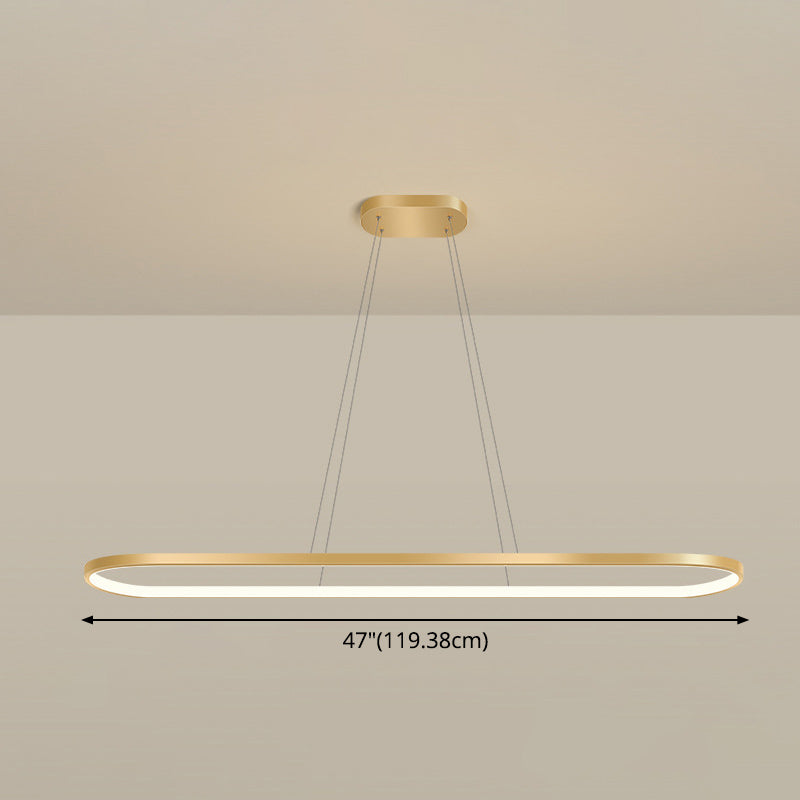 Metal Oblong Pendant Light Fixture Minimalist Gold Plated LED Island Lighting over Table