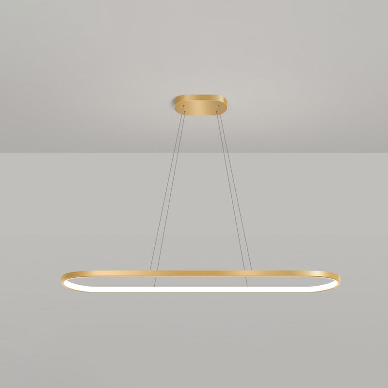 Metal Oblong Pendant Light Fixture Minimalist Gold Plated LED Island Lighting over Table