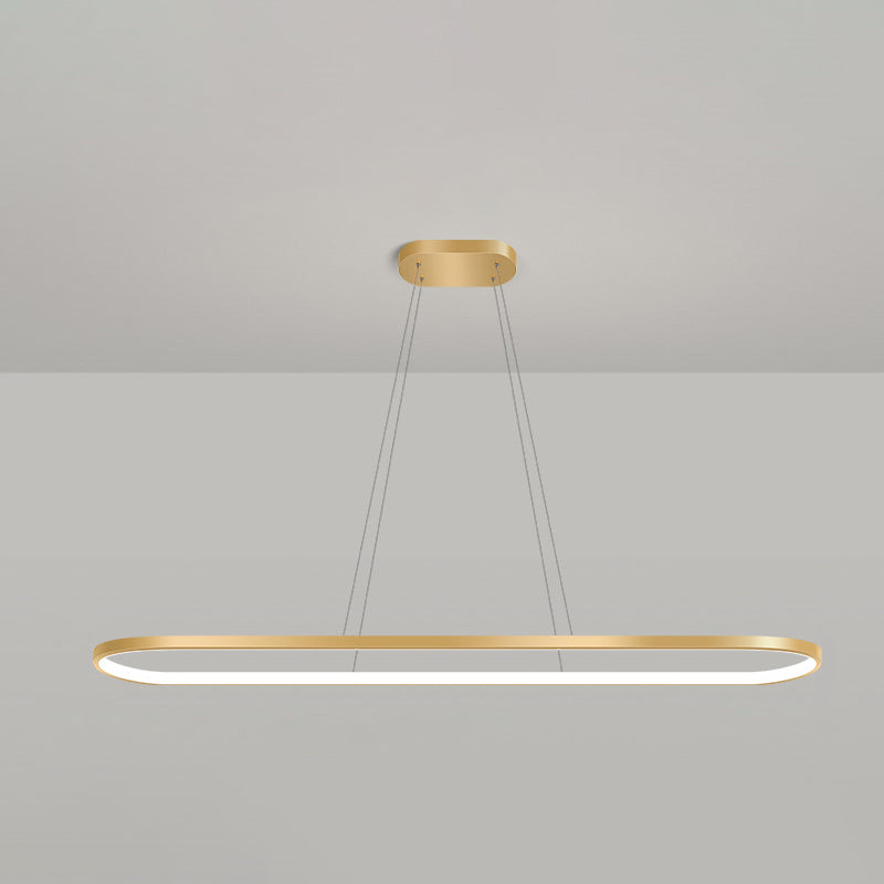 Metal Oblong Pendant Light Fixture Minimalist Gold Plated LED Island Lighting over Table