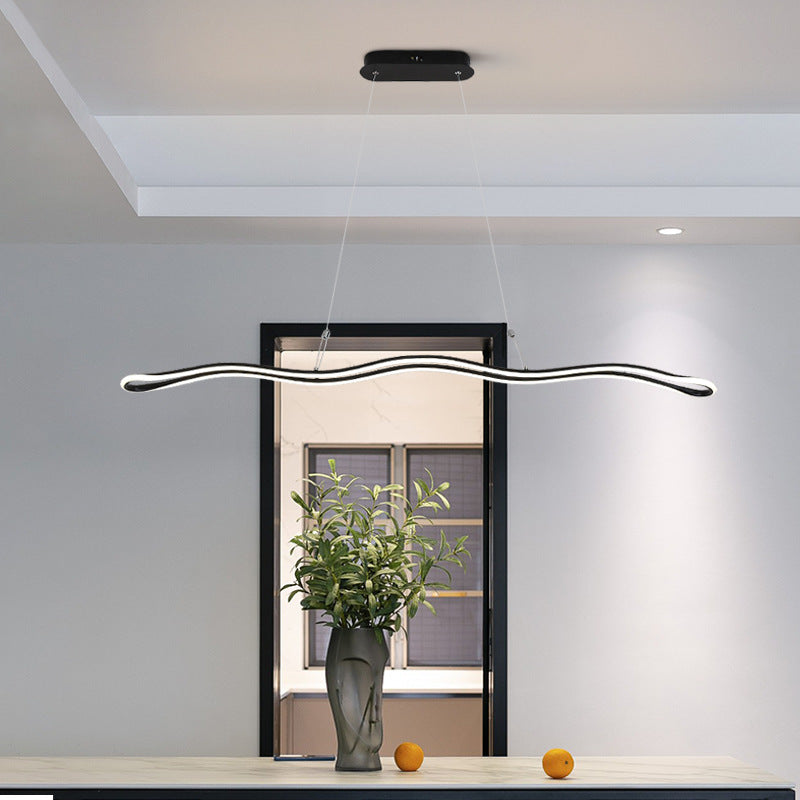 Wavy Strip Dining Room Hanging Lamp Kit Acrylic Modernist Linear LED Island Pendant