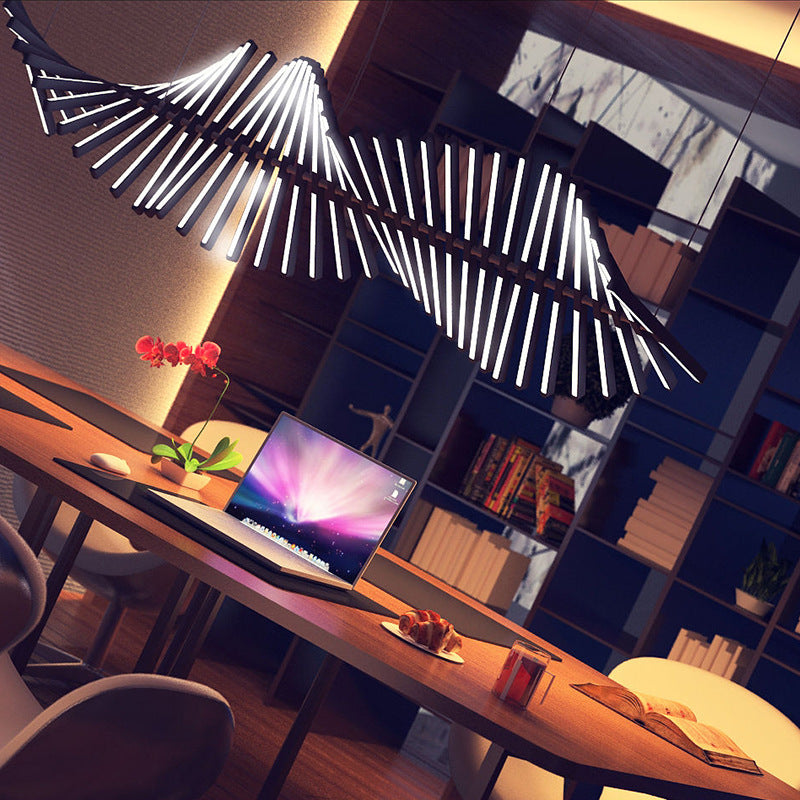 Black Finish Fish-Bone Pendant Lighting Novelty Nordic LED Metal Island Light Fixture