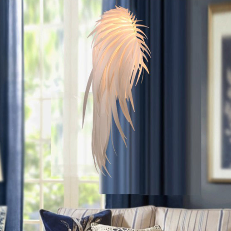 Angel Wing Feather Pendant Lighting Minimalist Plastic White Hanging Lamp for Living Room