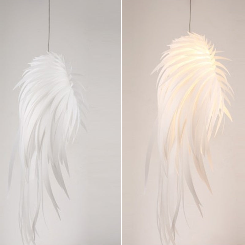 Angel Wing Feather Pendant Lighting Minimalist Plastic White Hanging Lamp for Living Room