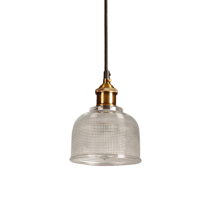 Lattice Glass Bowl Suspension Pendant Loft Style Single-Bulb Bar Ceiling Light in Brass